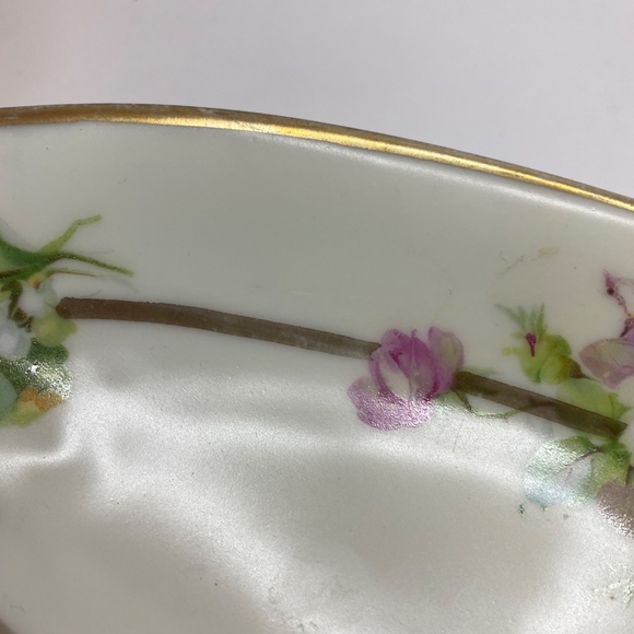Antique Bavaria GERMANY Oval Relish Dish green Flowers Gold Edge 10" - Picture 7 of 12